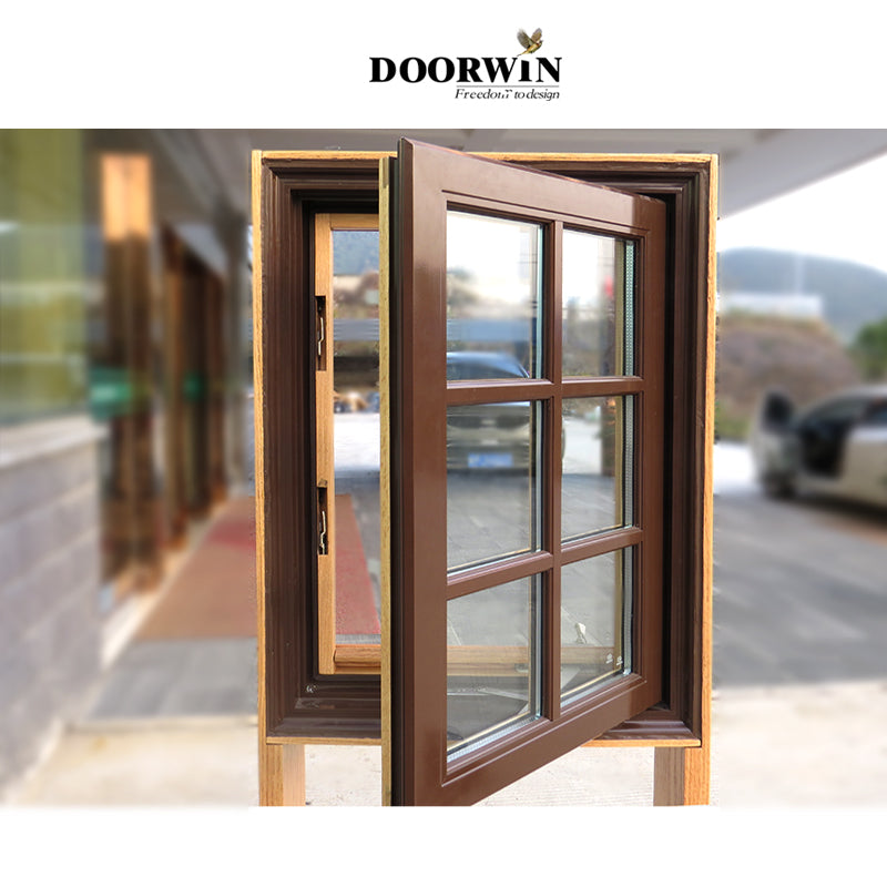 Doorwin 20212020 modern design thermal break aluminum clad oak wood crank casement window for house