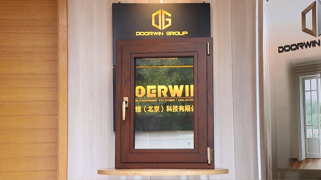 Doorwin 2021Modern Design Tempered Glass Soundproof Oak Wood Aluminum Clad Turn And Tilt Opening Replacement Window