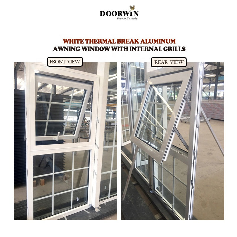 Doorwin 2021USA Standard High Quality New Hot Sale Top Hung Soundproof Waterproof Powder Coated White Aluminum Awning Swing Glass Window