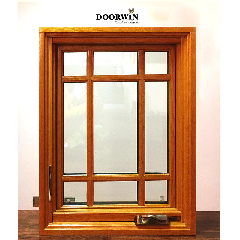 Doorwin 2021grille design window Double glazed aluminum Clad wood with mosquito net crank window