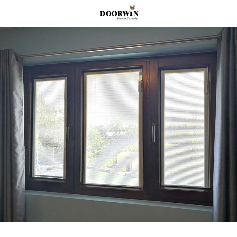 Doorwin 2021Sun louver steel Brown wood design aluminium tilt turn window with manual bilnd casement window philippines shutters