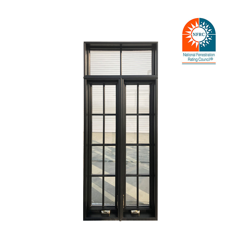 Doorwin 2021American casement window grill design wooden crank open outward arched top window