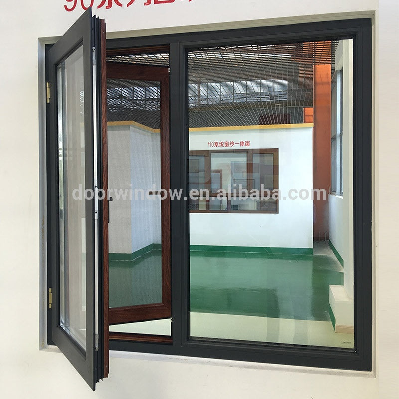 Doorwin 2021Brown color thermal break aluminum out-swing windows with mosquito nets aluminium windows in pakistan