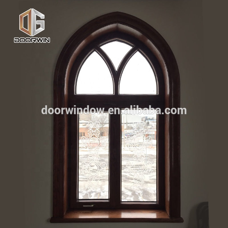 Doorwin 2021red oak wood arch window aluminium fixed arched transom carving glass window design window