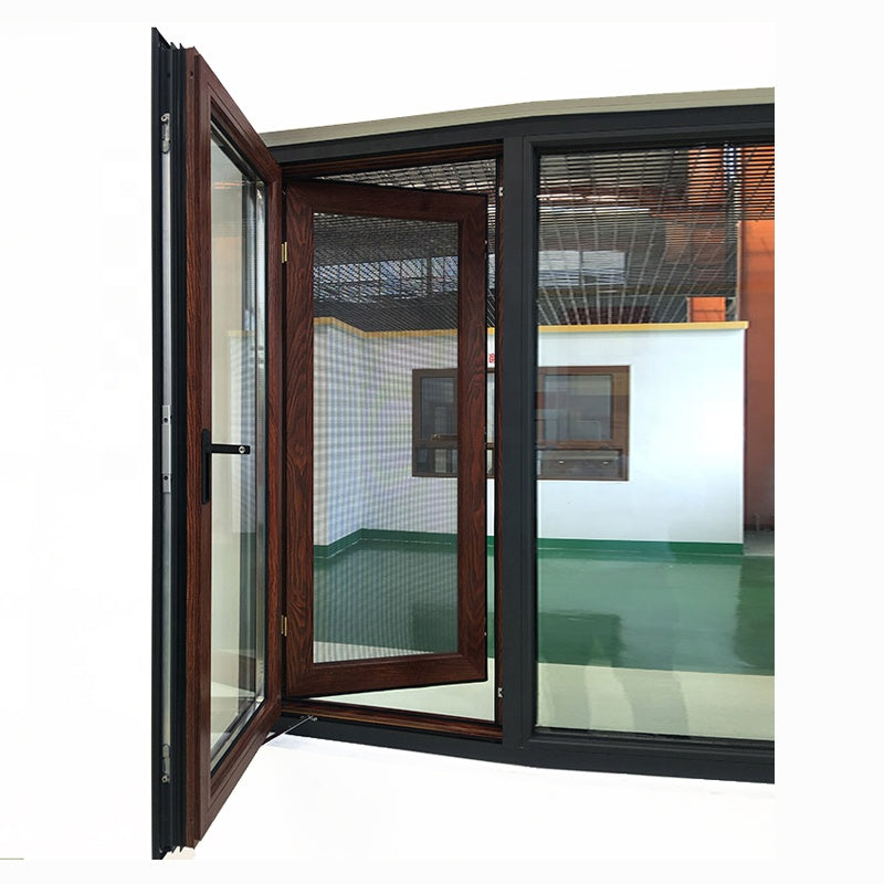Doorwin 2021Brown color thermal break aluminum out-swing windows with mosquito nets aluminium windows in pakistan