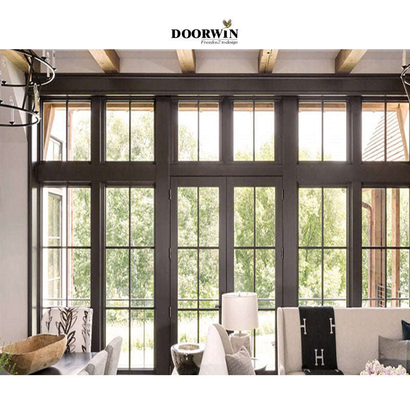 Doorwin 2021DOORWIN Modern Design Tempered Glass Soundproof Oak Wood Clad Aluminum Turn Tilt Replacement Window for Residential Villa