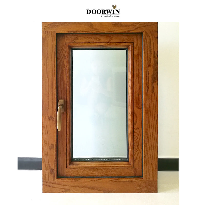 Doorwin 2021Original factory direct sales frosted glass privacy aluminum frame with wood grain awning windows