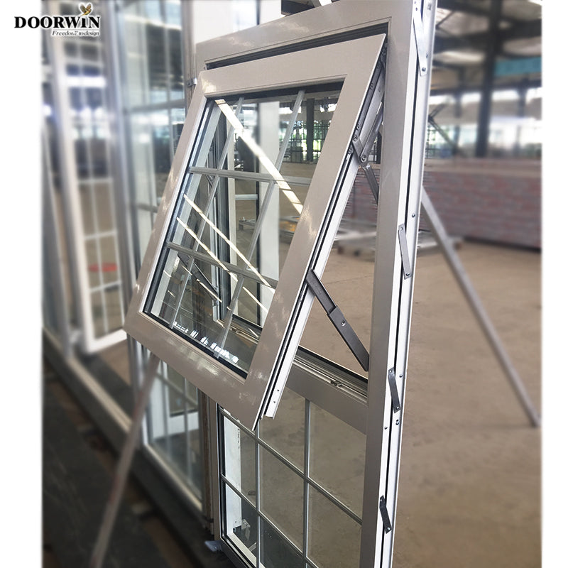 Doorwin 2021American Teak Wood Timber Aluminium Glazed Double Glass Framed White Grill 60X36 Aluminum Models Wooden Grain Awning Window