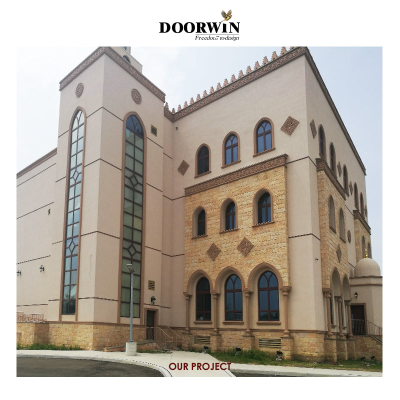 Doorwin 2021Traditional Stained Tempered Glass Round Look Wood With Aluminum Cladding Tilt Turn Church Window for Sale Where To Buy Windows