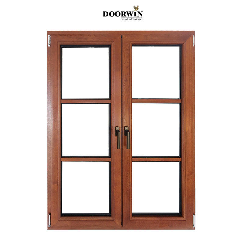 Doorwin 2021outward opening modern design french wooden french window uk polygon hinge wood 3 pane casement windows