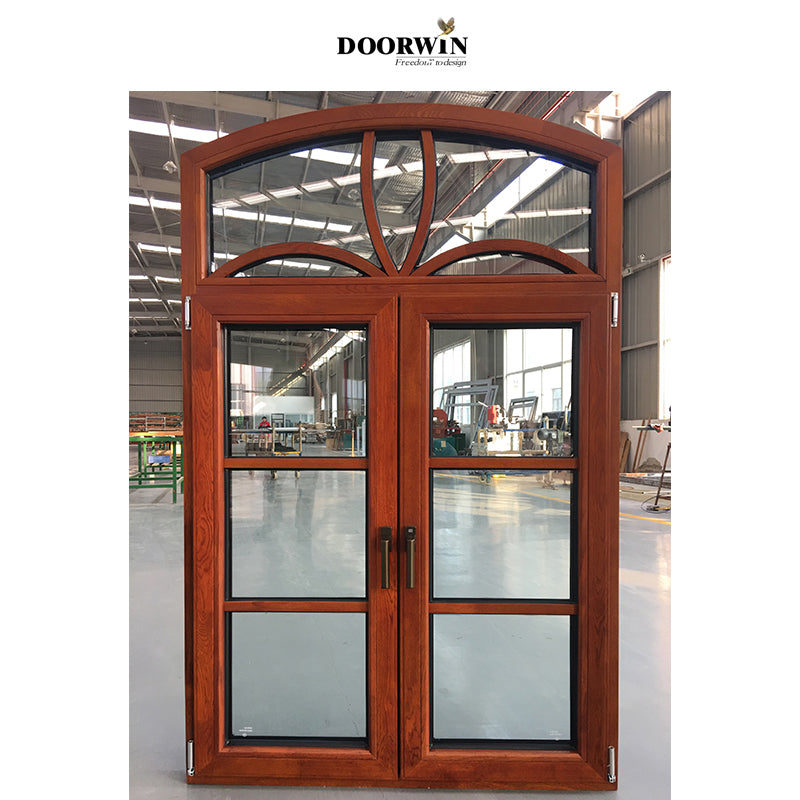 Doorwin 202115 DAYS fast shipping Wood Aluminum Arched top wrought iron french double front entry doors iron exterior entrance doors