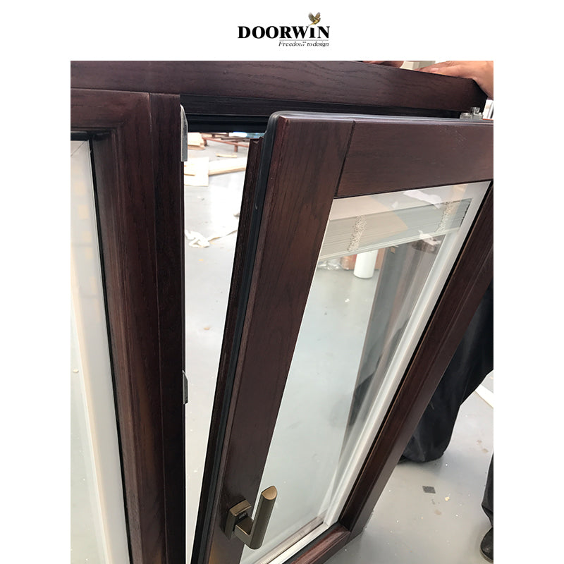 Doorwin 2021Sun louver steel Brown wood design aluminium tilt turn window with manual bilnd casement window philippines shutters