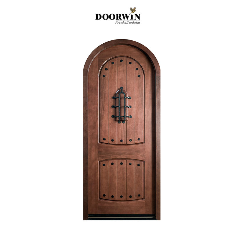Doorwin 2021North America popular front french doors round top design with decorative wrought iron clavos
