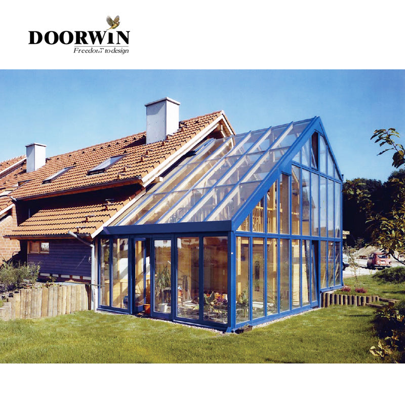 Doorwin 2021California uv low-e glass ultra-narrow frame fixed screen windows prefabricated sun houses