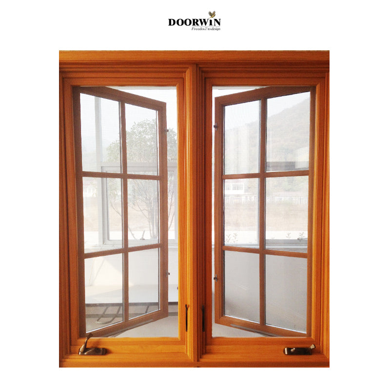 Doorwin 2021current design large size best quality wood finished crank open casement windows
