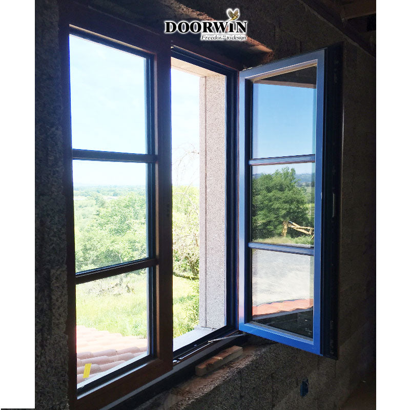 Doorwin 2021Portland Wood Frames grille design double pane Glass Wooden French Antique Opening Casement Windows