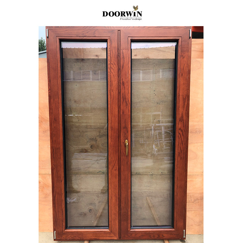 Doorwin 2021New arrival modern design tilt-turn window metal clad wood inward competitive price single panel fixed aluminium wood windows