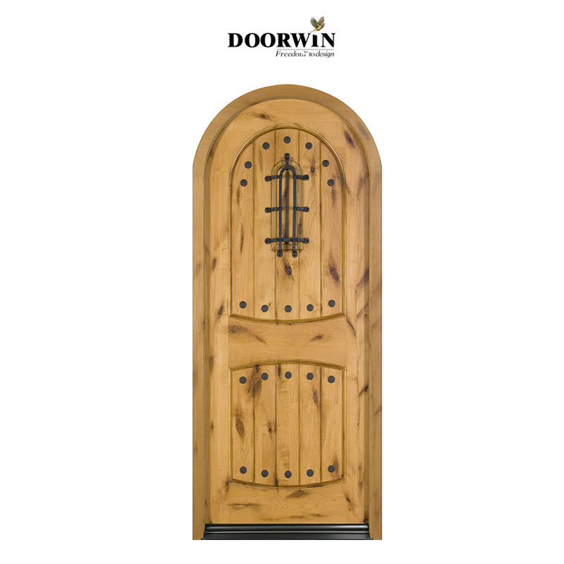 Doorwin 20212020 Unique design Solid pine wood top glass panels door main gate designs in wood with grilles