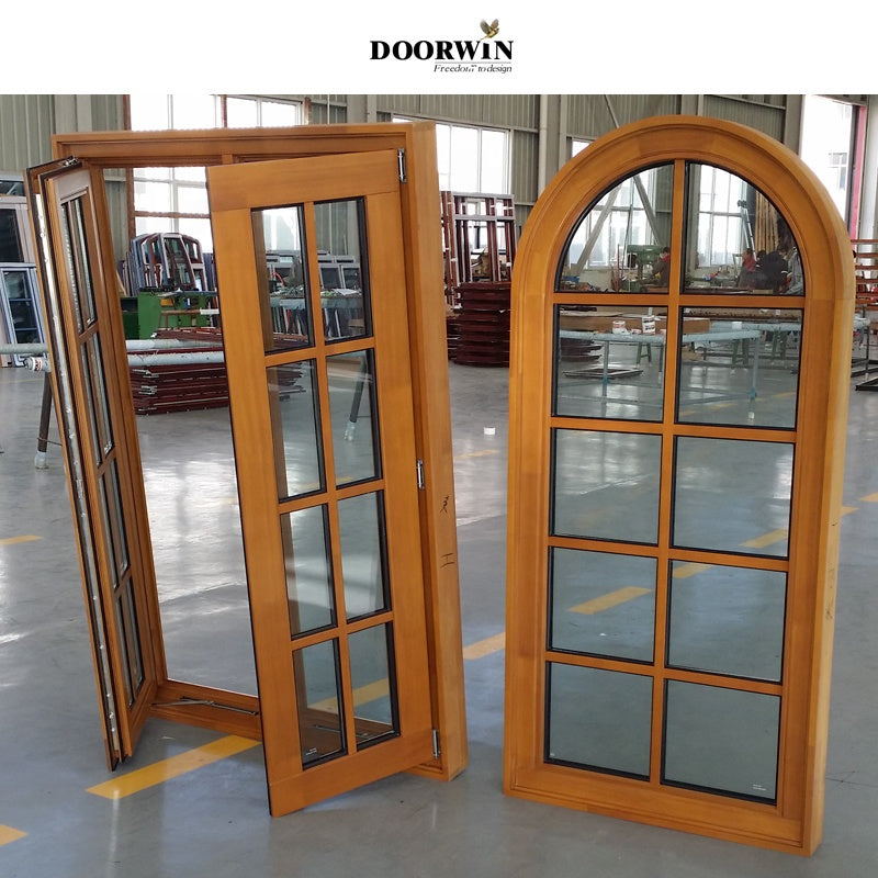 Doorwin 2021large french design pine wooden frame outward opening window with grill design