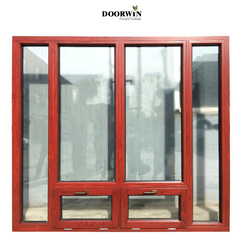 Doorwin 2021Modern Design Tempered Glass Soundproof Oak Wood Aluminum Clad Turn And Tilt Opening Replacement Window