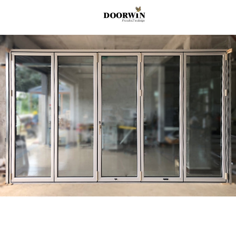 Doorwin 20216 panel main entrance doors design white color bifolding door with IGCC/SGCC Cheap certified tempered glass bi-folding door