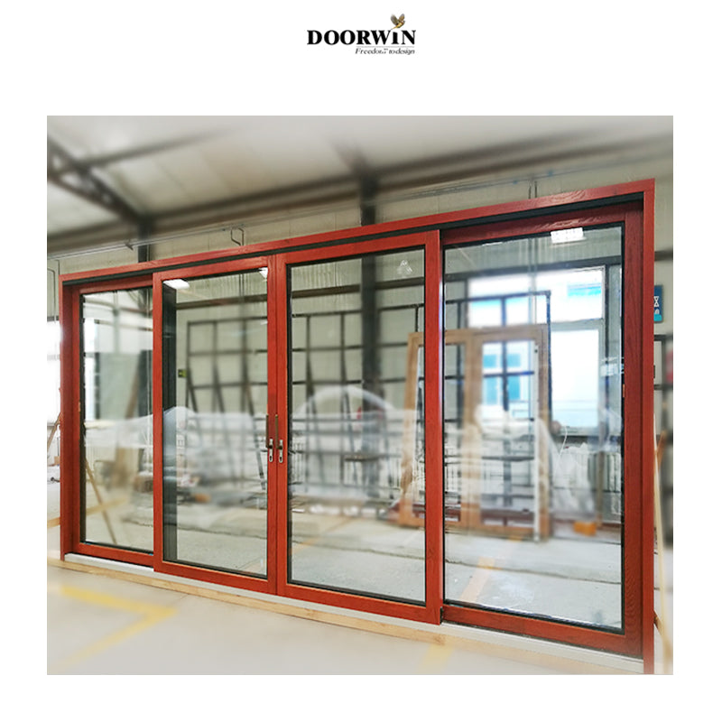 Doorwin 2021Excellent design Double glass aluminum frame Top hung solid wood sliding door
