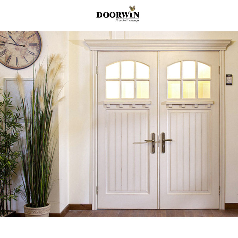 Doorwin 2021Factory cheap price white wood frame white frame with grills glass main entry doors
