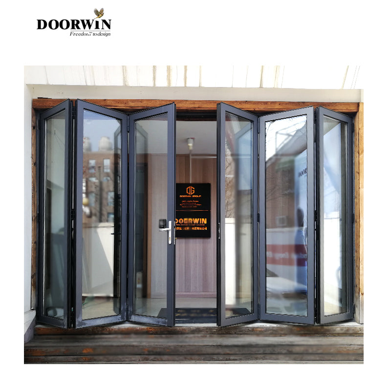 Doorwin 202110% off discount High performance powder coating thermal break aluminum bi folding fold triple glass screen entry doors