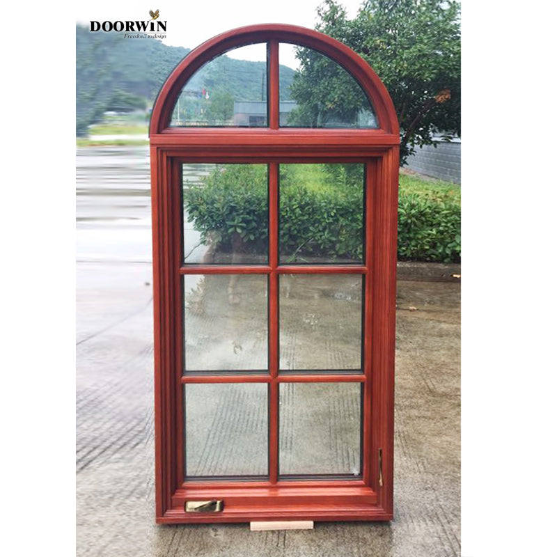Doorwin 2021best sales high quality arched top design with grill large view natural wood windows