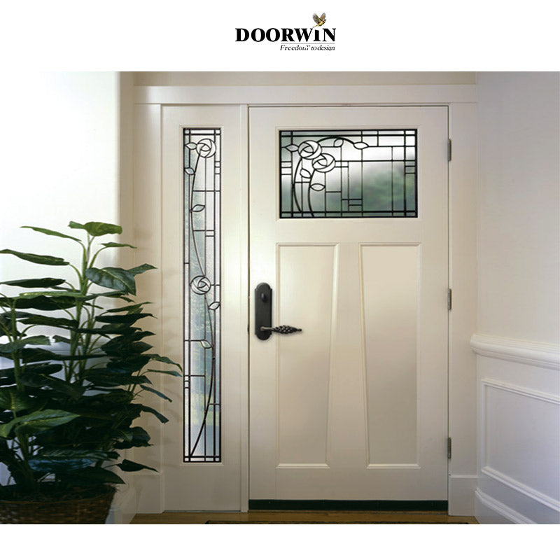 Doorwin 2021Factory cheap price white wood frame white frame with grills glass main entry doors