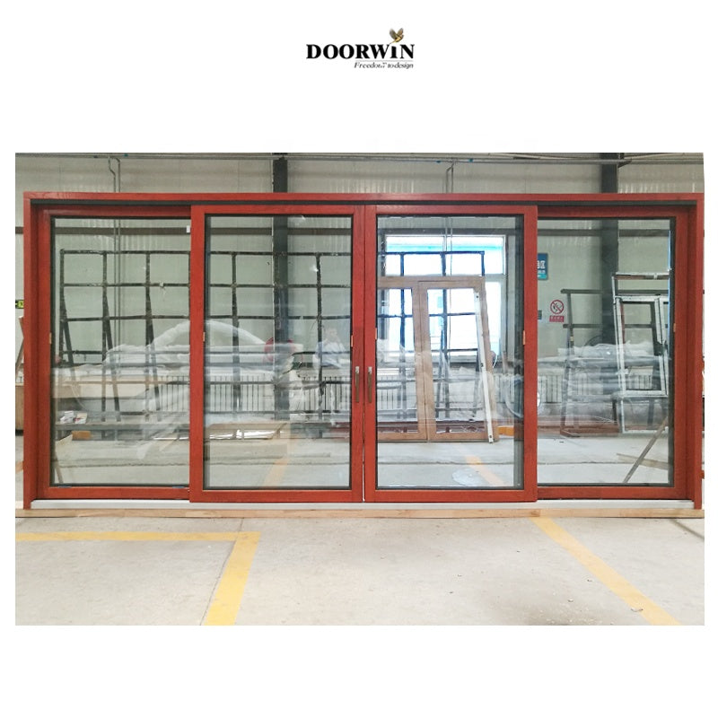 Doorwin 2021Doorwin 2020 Wholesale Double Glazed Exterior Aluminum Clad Wood Frame Sliding Glass Doors Designs For Balcony Door for Sale
