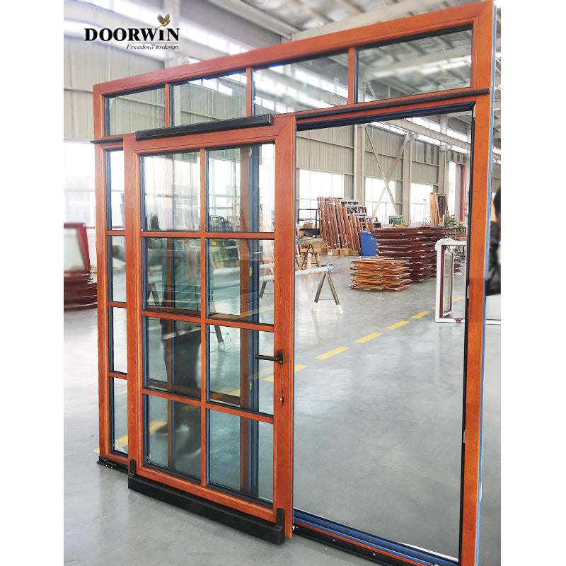 Doorwin 2021Modern Office Cheap Double Glazed Interior Inside Slide Glass Wooden With Aluminum Cladding Tilt And Sliding Doors With Grills