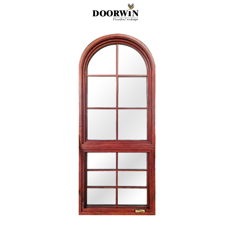 Doorwin 2021Special shape aluminum and wood crank open window round aluminium fixed windows