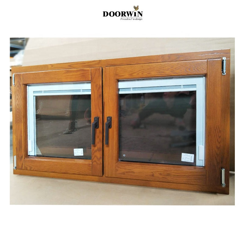 Doorwin 2021Canada tilt turn type thermal break aluminum clad oak wood frame double pane glass casement windows