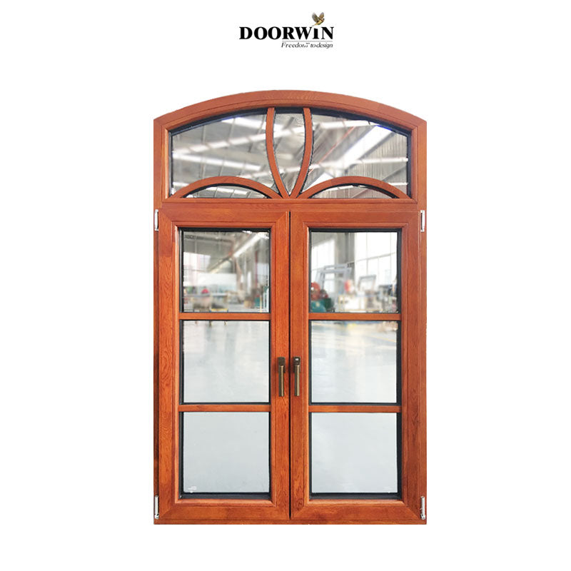 Doorwin 2021Los Angeles European style 6 panel design grille french window with wooden frames for sale Aluminium Grill Casement Glass Window