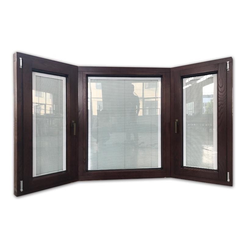DOORWIN 2021Los Angles custom design OAK wooden aluminum 10 foot 3 panel bay window with internal blinds inside