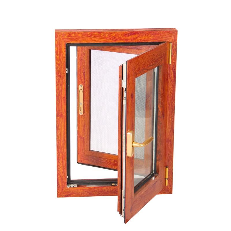 DOORWIN 2021New York wood grain tempered glass aluminium tilt and turn window with built in shuttersby Doorwin