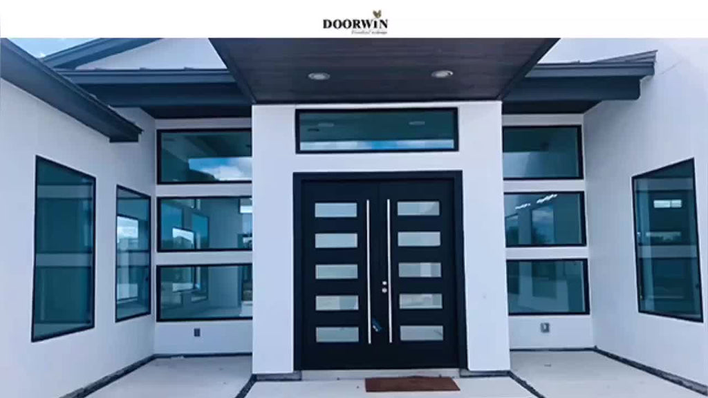 Doorwin 2021Small moq double glazed front entrance door in german depot & home commercial Sound proof thermal break aluminum transom doors