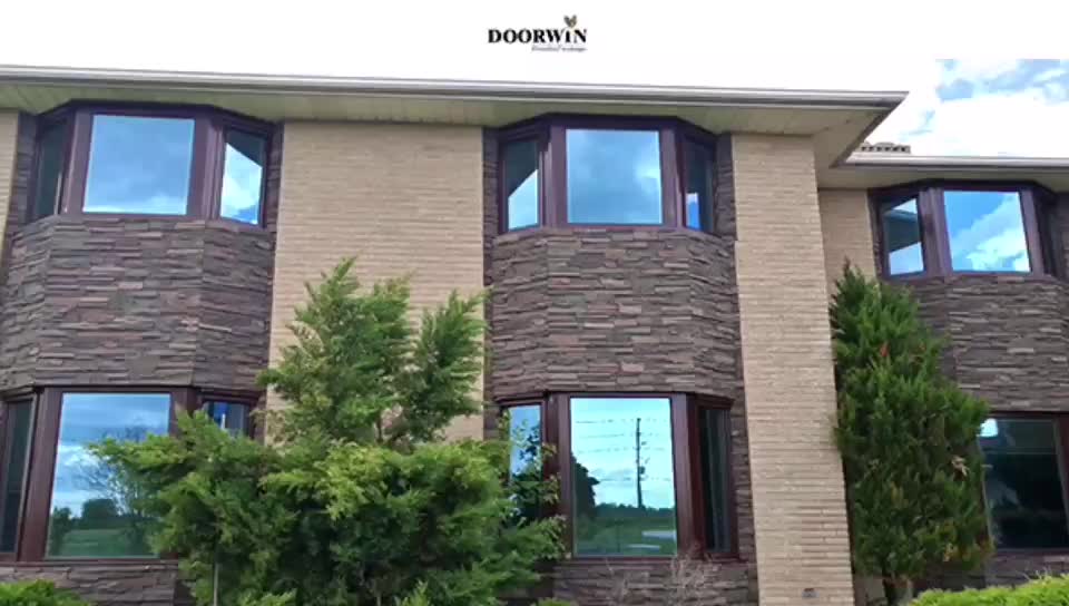 Doorwin 2021Best selling good price aluminium corner bay heat insulation Low-E double glaze fixed textured bow window