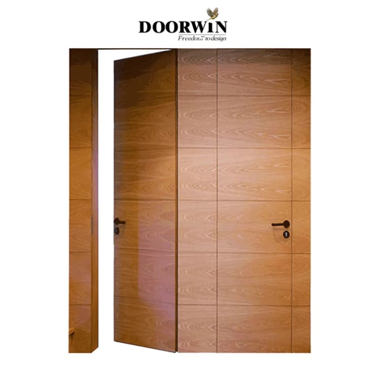 Doorwin 2021canadian red oak knotty alder pine teak wooden Apartment exterior main door design flush panel invisible doors