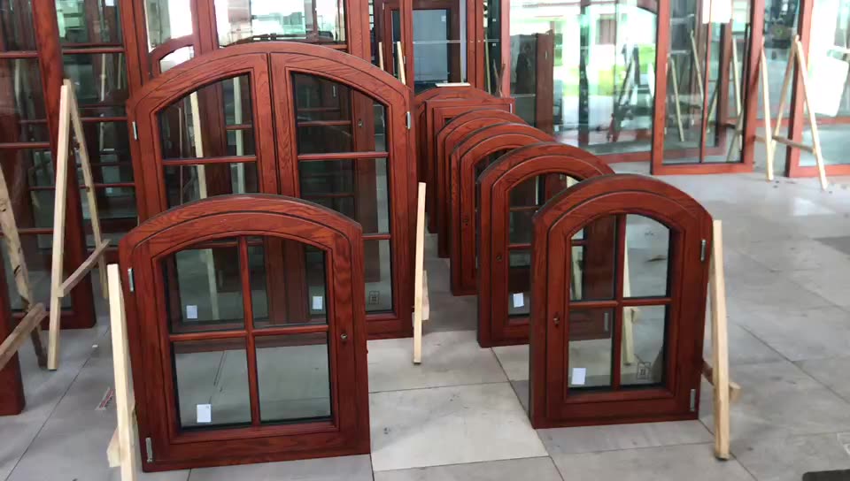Doorwin 2021Arched Wooden Pattern Window With Double Glazing Glass Wholesale Oak wood window design French window