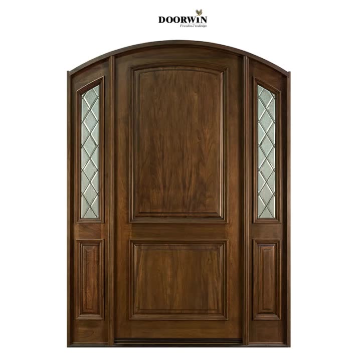 Doorwin 2021Customer front entry door solid wood panels door with sidelite glass panels for ideas