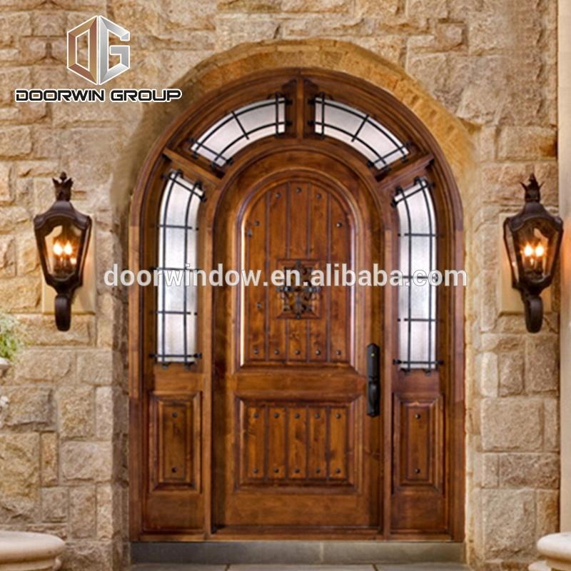 DOORWIN 2021Solid pine wood top glass panels door main gate designs in wood with grilles by Doorwin