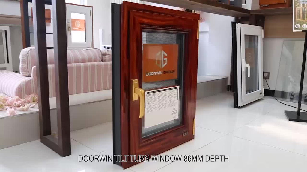 Doorwin 2021Popular Wooden Grain Color Aluminum Frame-Design Windows with tempered Glass Tilt And Turn Swing Pakistan Window