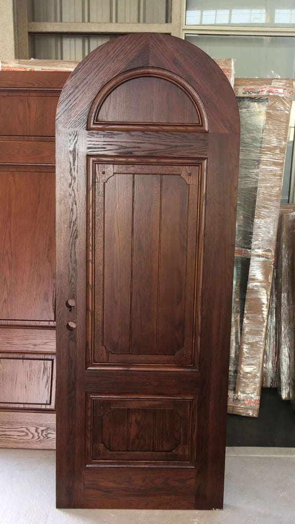 Doorwin 2021Round top design timber door interior door made of solid red wood