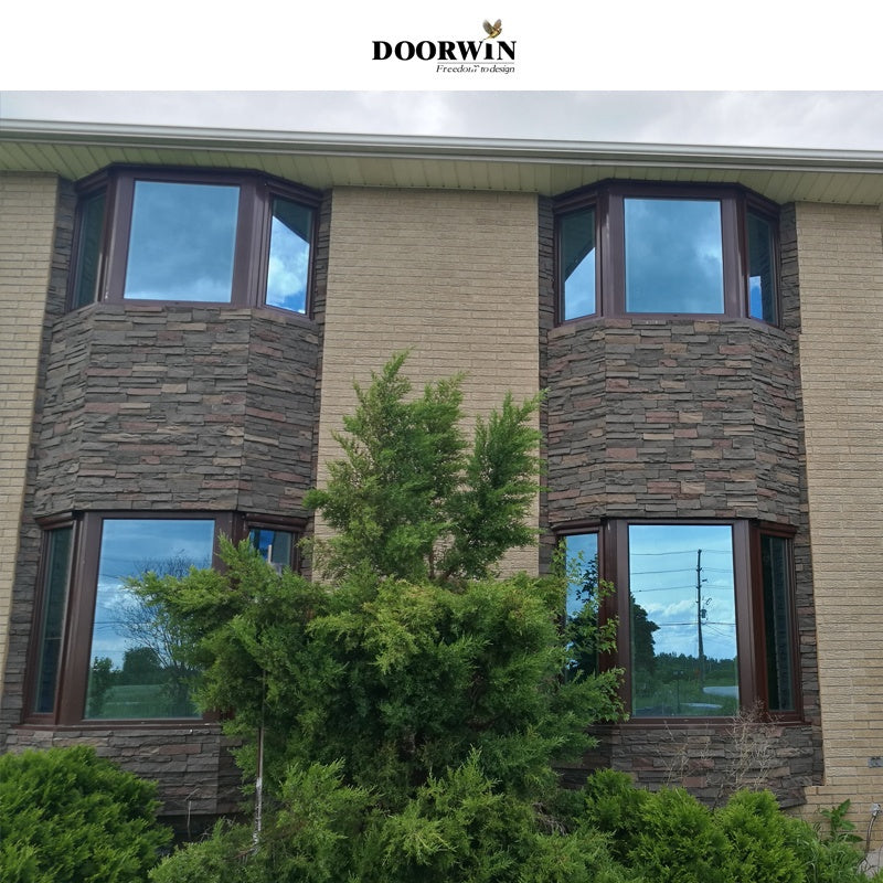 Doorwin 2021China Made Bay & Bow Large Size Aluminum Profiles protected American Red Oak Wood Window
