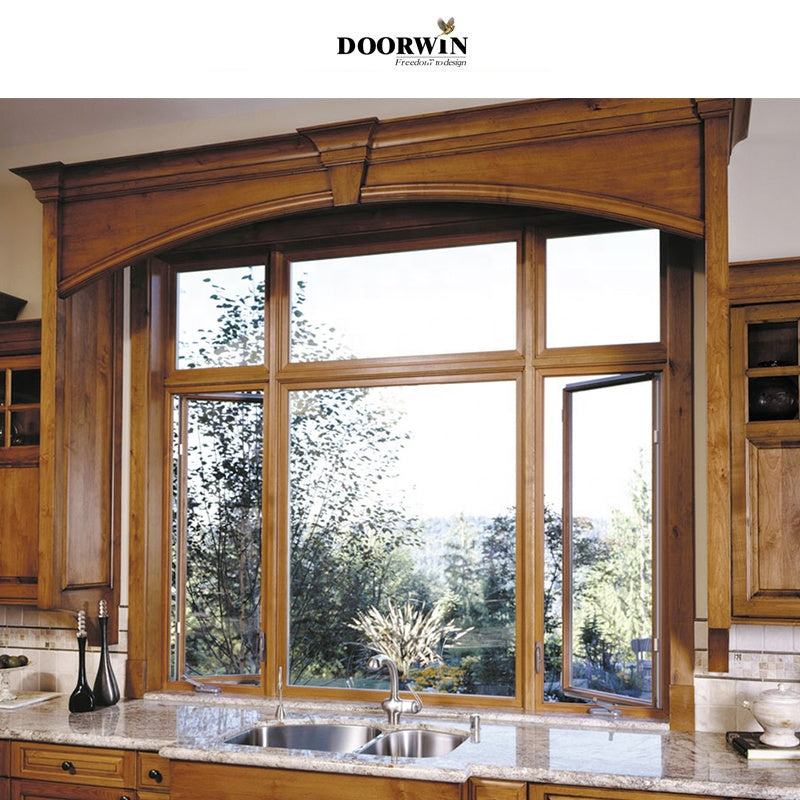 Doorwin 2021American California oak wooden clad aluminum crank open window casement windows with new design