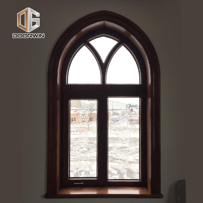 DOORWIN 2021Fantastic arched oak wood window frame fixed transom and bottom rectangle window with carved glass