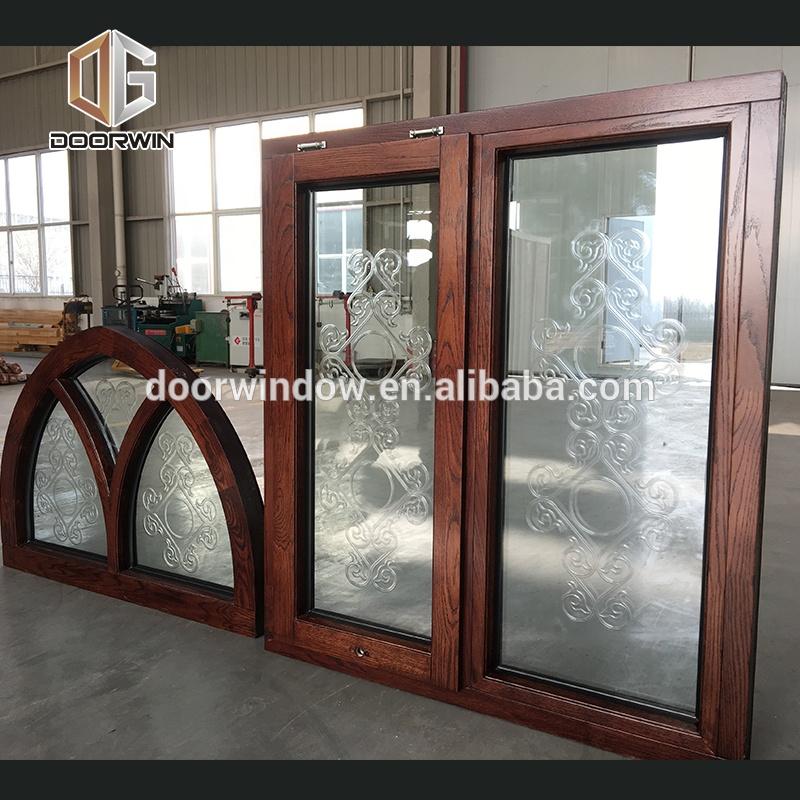 DOORWIN 2021red oak wood arch window aluminium fixed arched transom carving glass window design windowby Doorwin